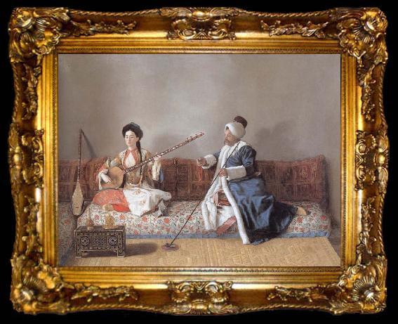framed  Jean-Etienne Liotard Portrait of M.Levett and of Mlle Glavany Seated on a Sofa, ta009-2